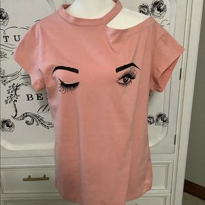 Peach cold shoulder tee